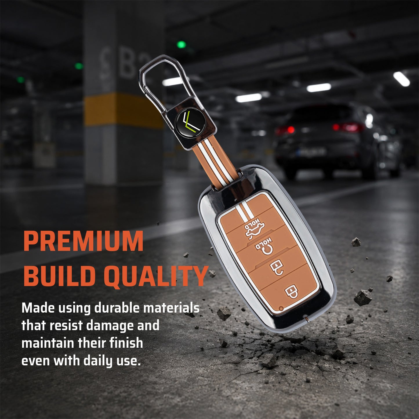 Metal Sapphire Key Cover With Key Chain Compatible with kia : Seltos, Sonet, Carens, Seltos x line, Carnival (4 button smart key)