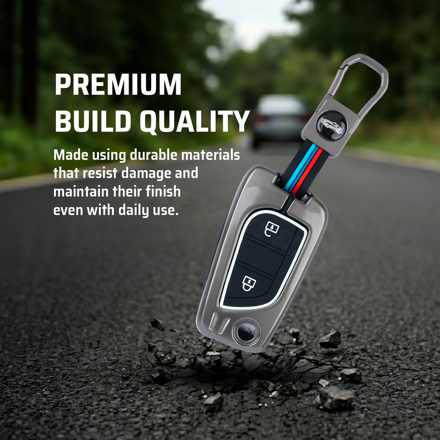 Metal Silicone Key Cover Compatible for Toyota Innova Crysta | Corolla Altis Flip Key (2 Button)