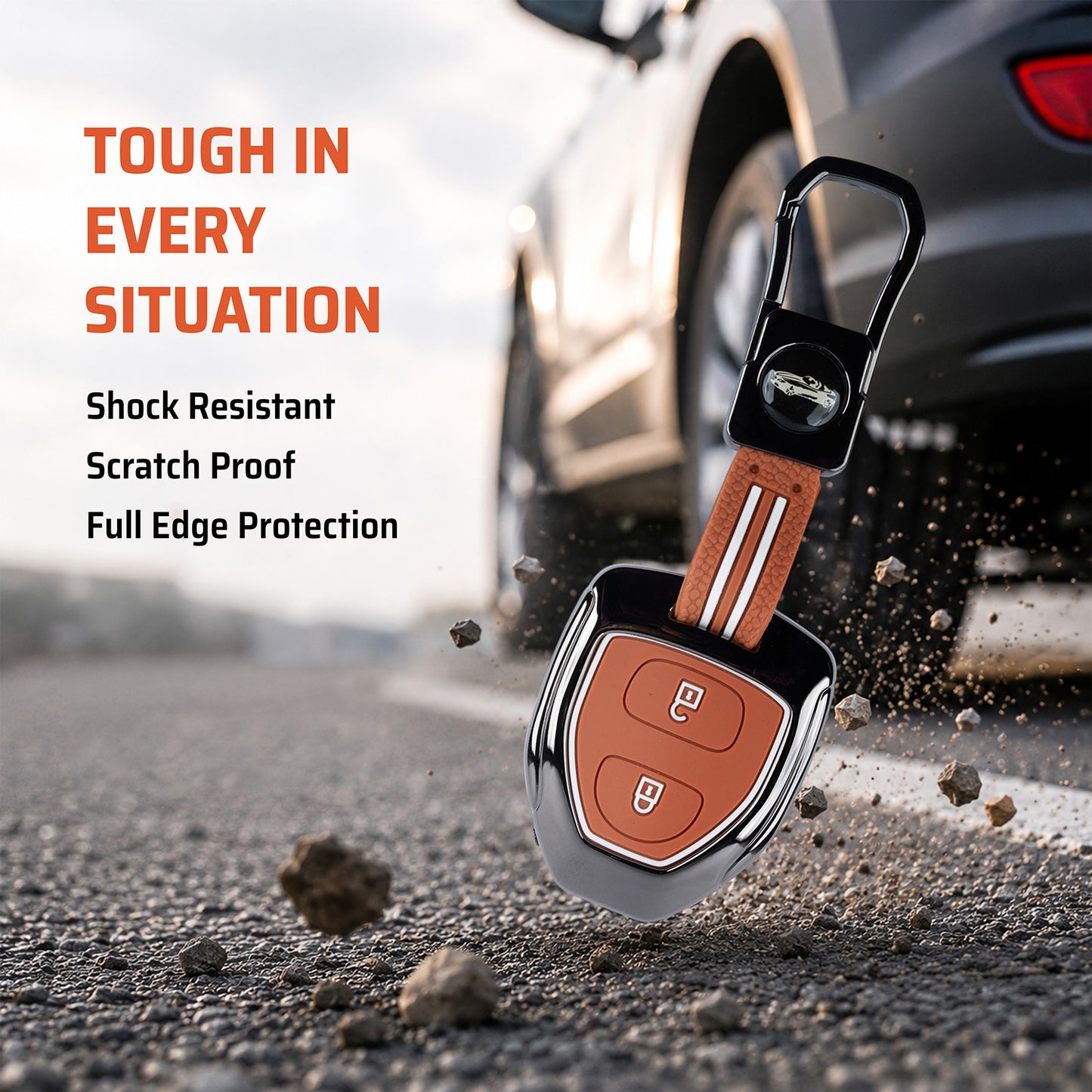 Metal Sapphire Key Cover With Key Chain Compatible with Toyota : Innova, Fortuner 2 button remote key