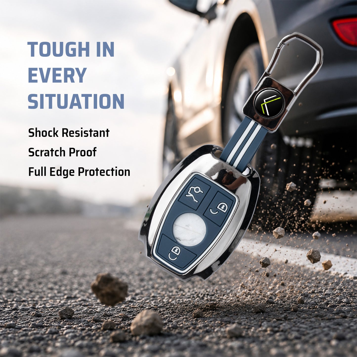 Metal Silicone Car Key Cover Compatible For Mercedes Benz : GL Series | S - Class | C - Class | M - Class | 3 Button Smart Key