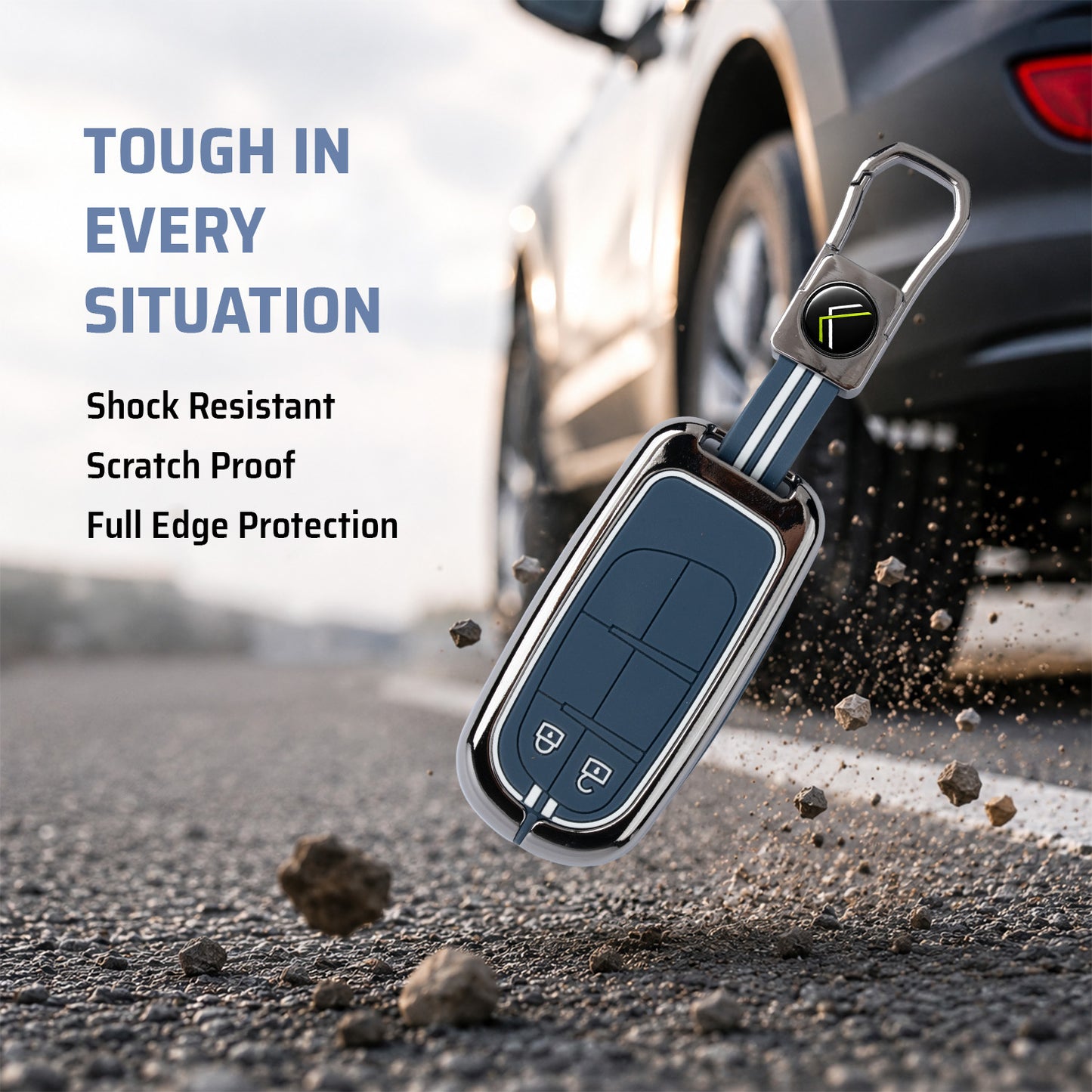 Metal Silicone Car Key Cover Compatible For Jeep Compass, Jeep Compass Trailhawk Smart Key (Copy)