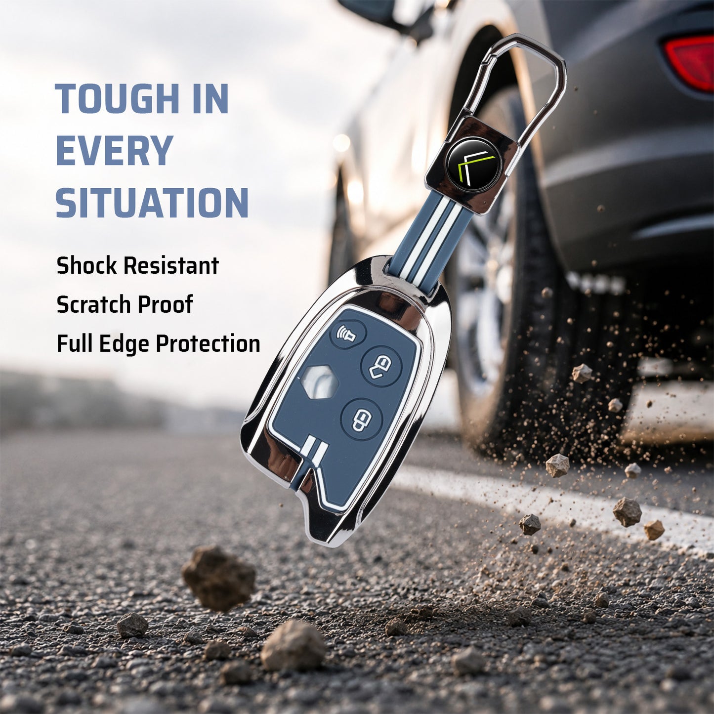 Metal Sapphire Key Cover With Key Chain Compatible with Suzuki Nippon 3-Button Smart Key