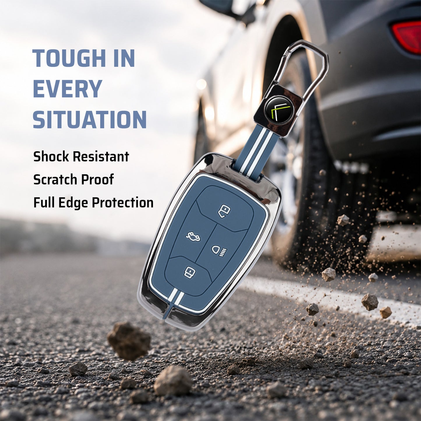 Metal Key Cover Compatible For Tata: Nexon, Harrier,Tiago, Tigor BS6, Tigor EV, Safari 2021, Altroz, Safari Gold, Gravitas, Punch (4 button smart key)