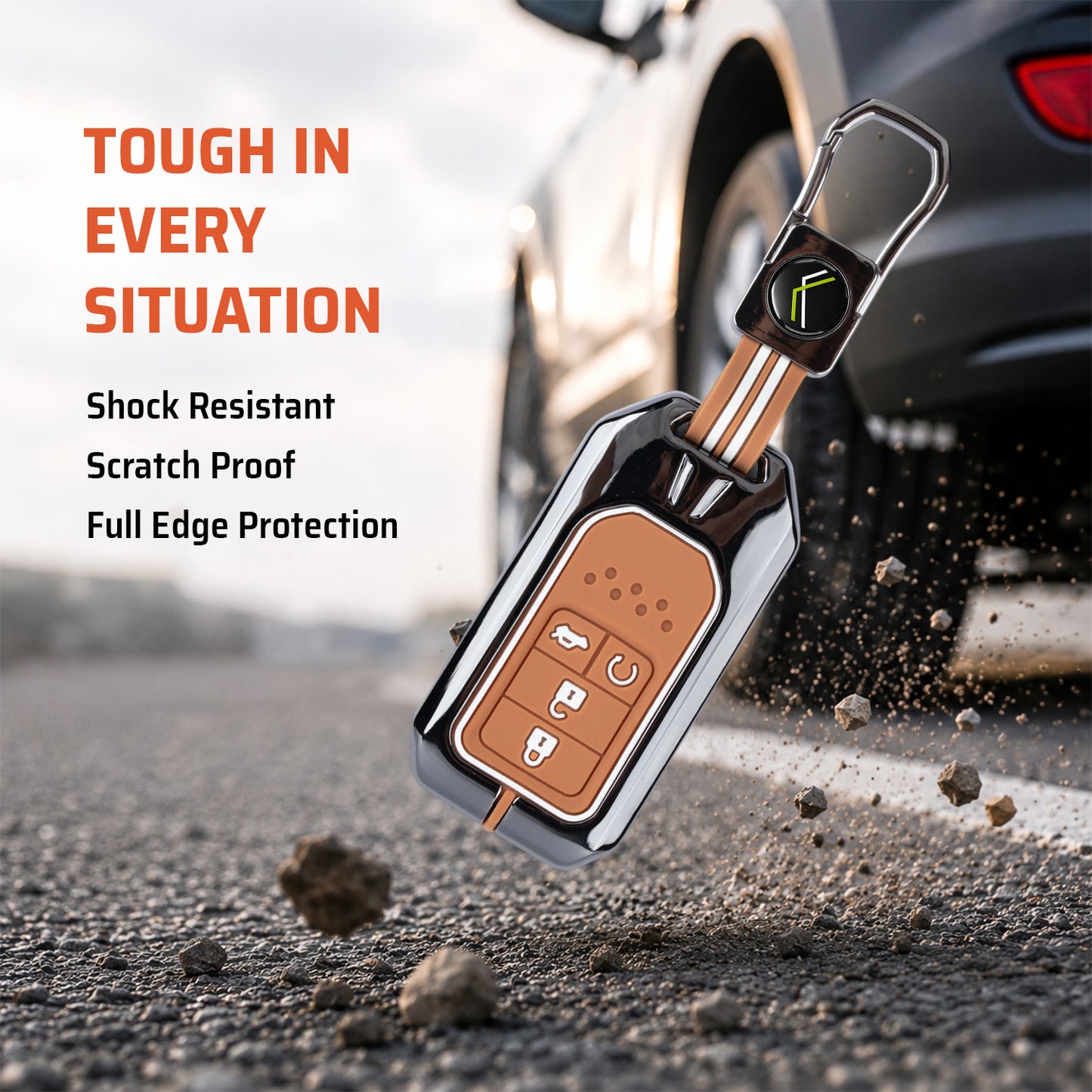 Metal Sapphire Key Cover With Key Chain Compatible with Honda : City, Civic, Jazz, Brio, Amaze, Cr-v, Wr-v, Br-v, Mobilio (4B Smart Key)