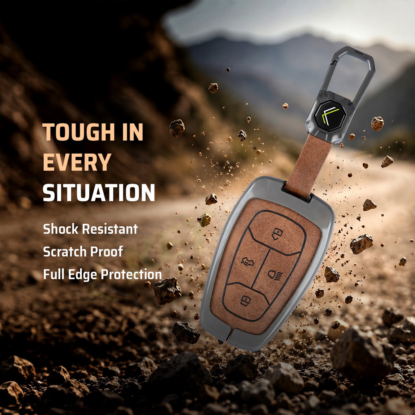 Metal Leather Brown Car Key Cover Compatible For Tata: Nexon, Harrier,Tiago, Tigor BS6, Tigor EV, Safari 2021, Altroz, Safari Gold, Gravitas, Punch