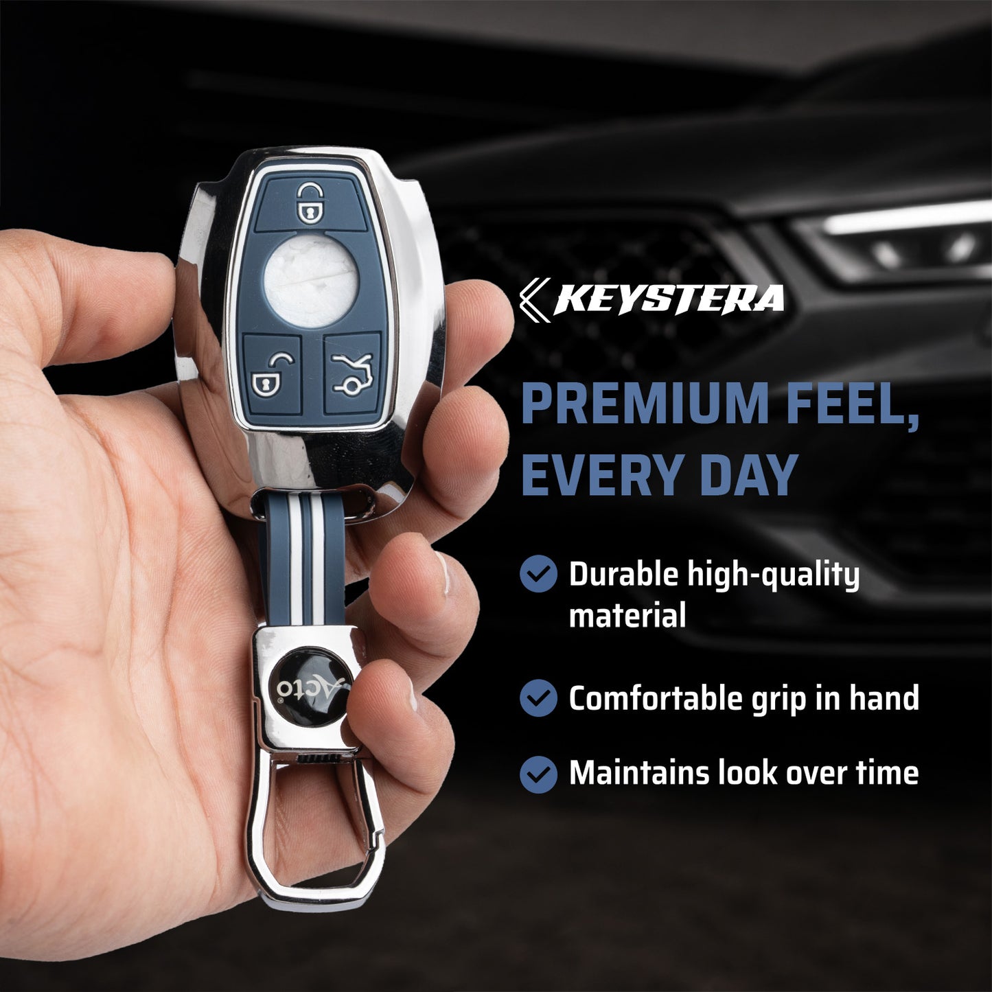 Metal Silicone Car Key Cover Compatible For Mercedes Benz : GL Series | S - Class | C - Class | M - Class | 3 Button Smart Key