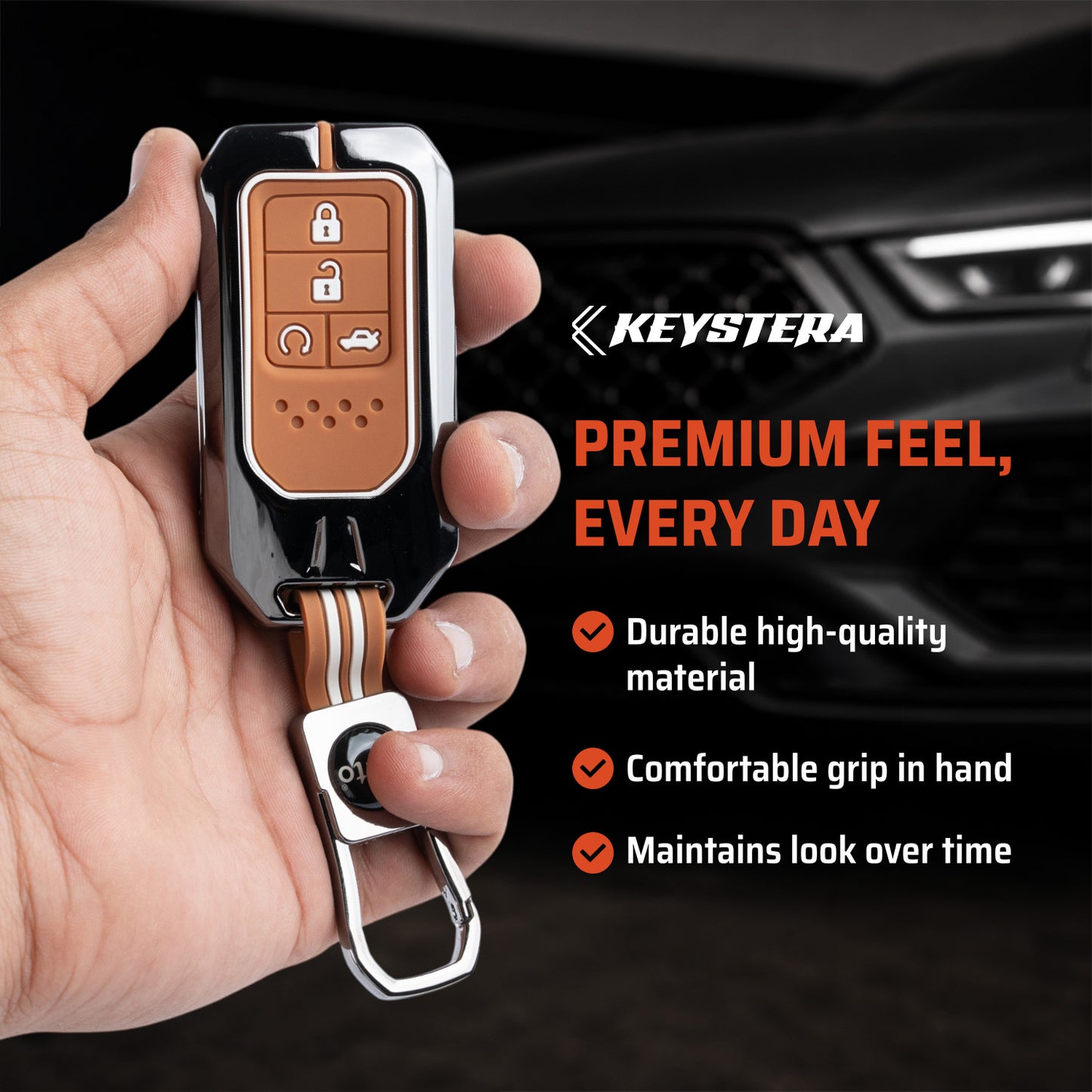 Metal Sapphire Key Cover With Key Chain Compatible with Honda : City, Civic, Jazz, Brio, Amaze, Cr-v, Wr-v, Br-v, Mobilio (4B Smart Key)