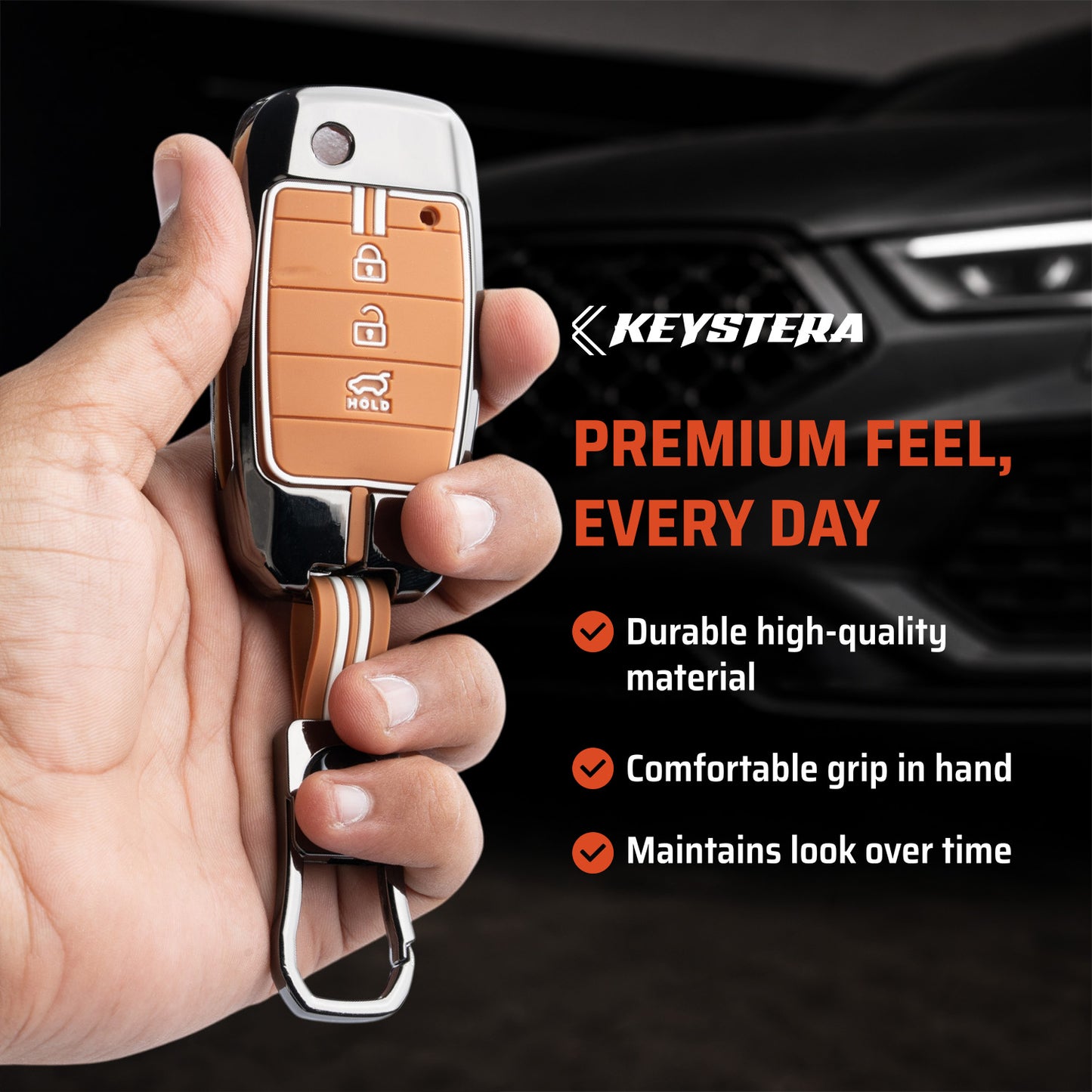 Metal Sapphire Key Cover With Key Chain Compatible withKia Seltos, Kia Sonet,Kia Carens (3 Button Flip Key)