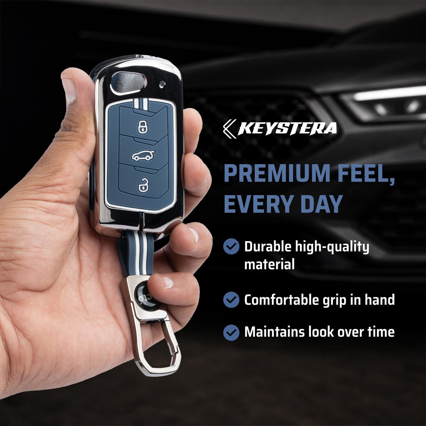 Metal Key Cover Compatible For Mahindra: Thar, Bolero, Scorpio, Scorpio-N, XUV700, XUV400, XUV3x0, XUV300, TUV300, Marazzo (3 button flip key)