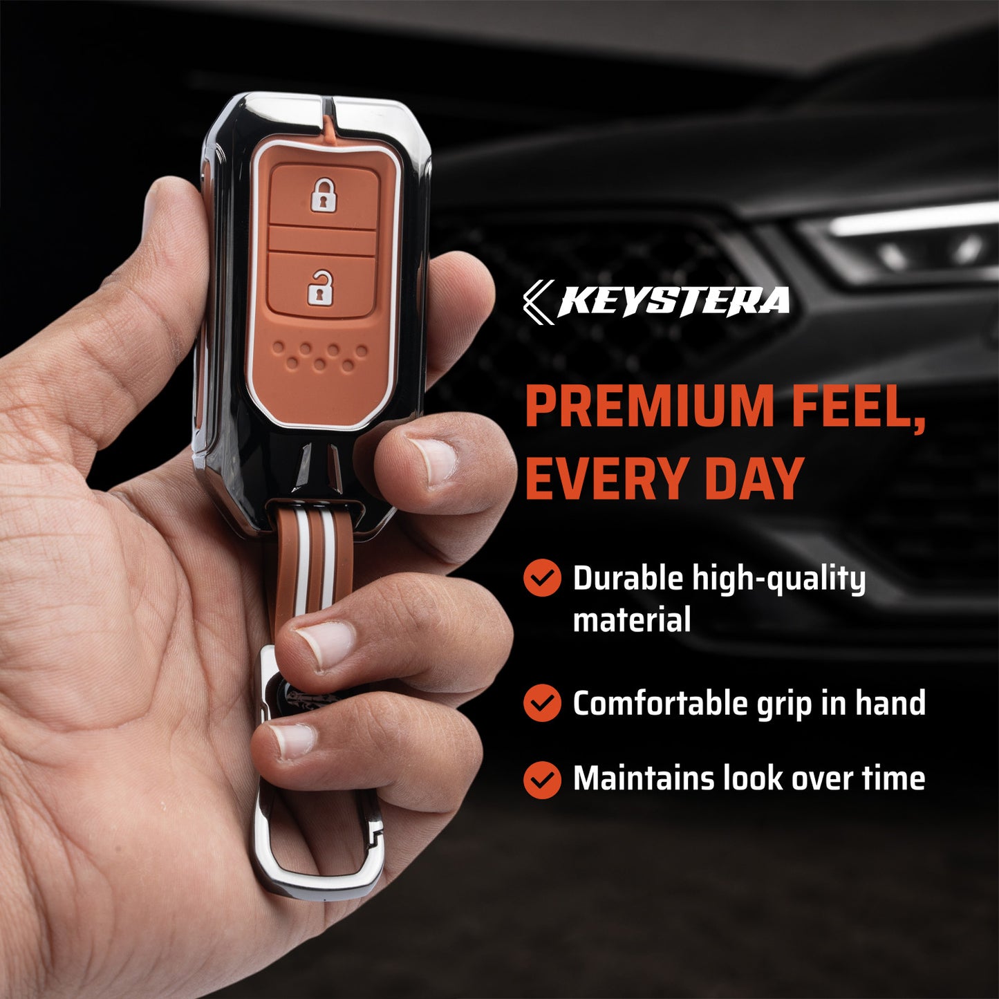 Metal Sapphire Key Cover With Key Chain Compatible with Honda: Elevate, City, Jazz, Amaze, Accord, BR-V, CR-V, WR-V, Civic (2 button smart key)