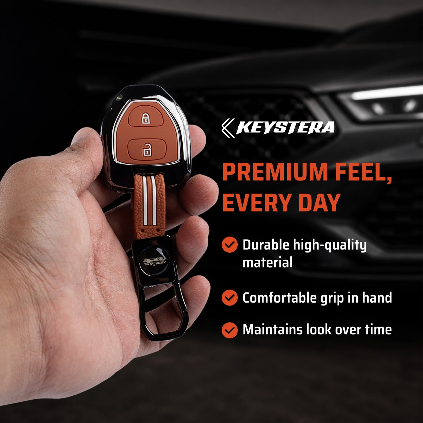 Metal Sapphire Key Cover With Key Chain Compatible with Toyota : Innova, Fortuner 2 button remote key