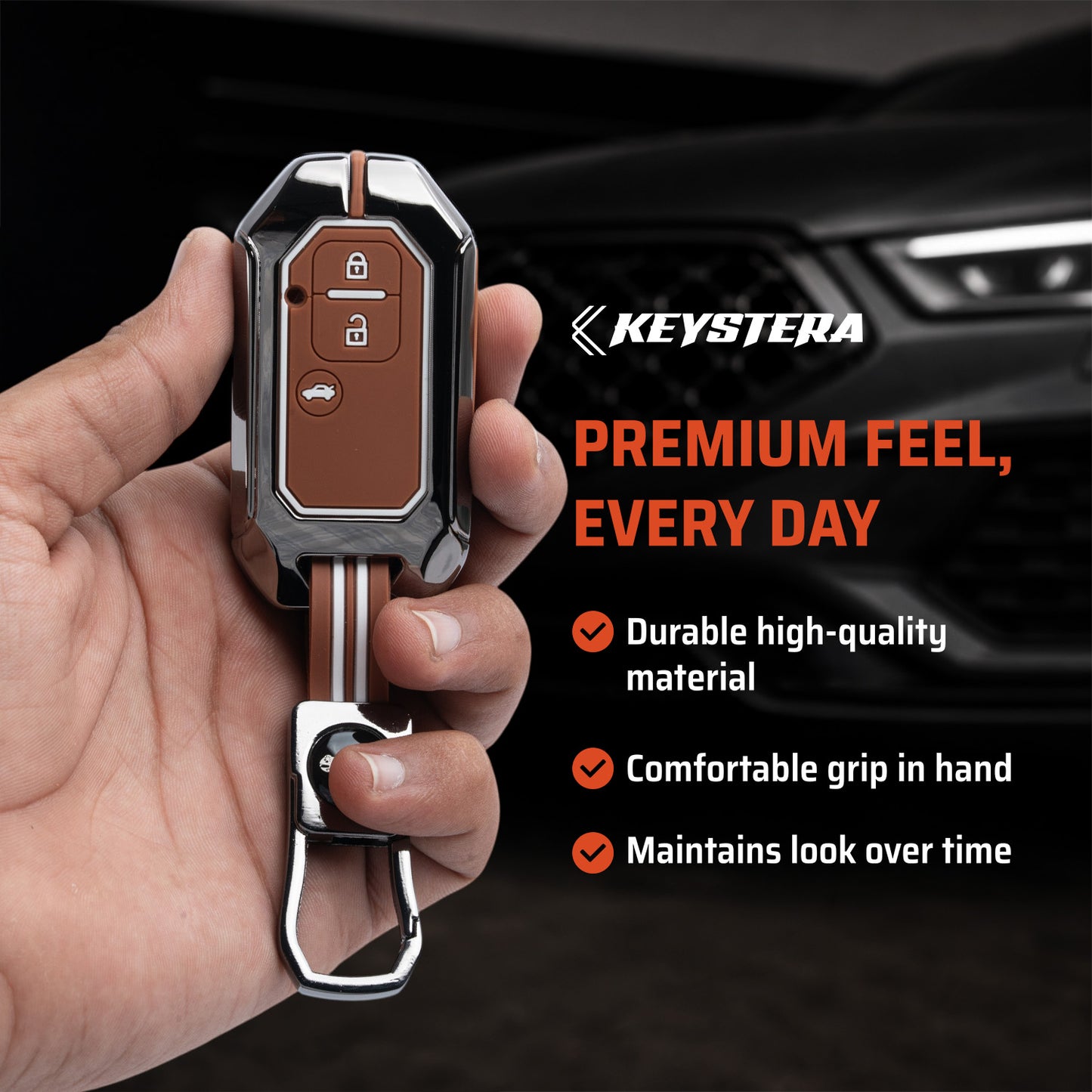 Metal Key Cover Compatible For Suzuki : Baleno, Swift, Ertiga, XL6, DZire, Fronx, Scross, Celerio, Ciaz, Brezza, Grand Vitara, Jimny, Ignis (3 Button Smart key)