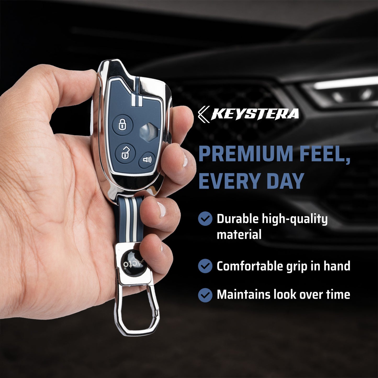 Metal Sapphire Key Cover With Key Chain Compatible with Suzuki Nippon 3-Button Smart Key