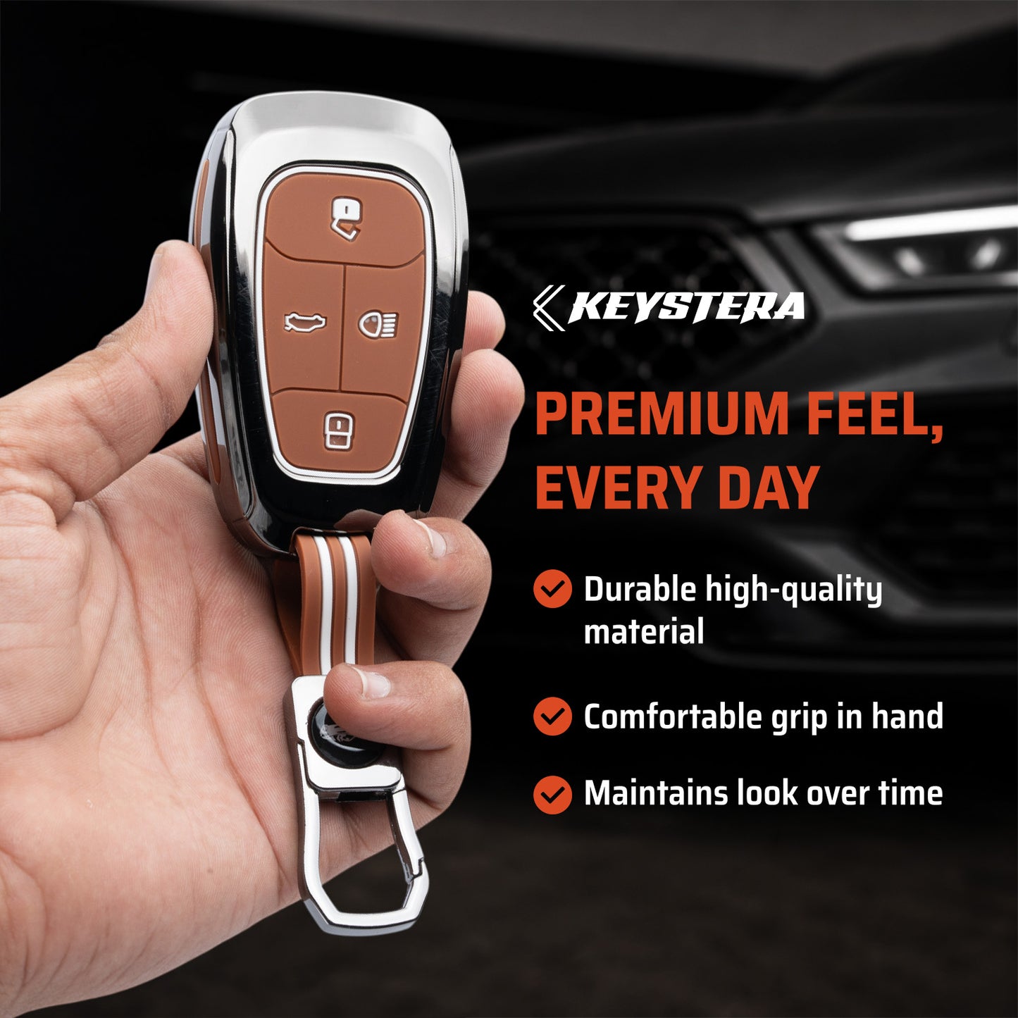 Metal Key Cover Compatible For Tata: Nexon, Harrier,Tiago, Tigor BS6, Tigor EV, Safari 2021, Altroz, Safari Gold, Gravitas, Punch (4 button smart key)