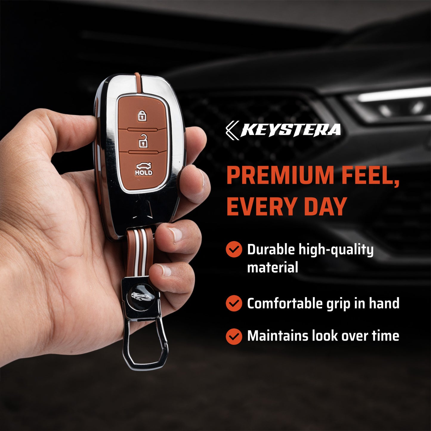 Metal Key Cover Compatible For Hyundai: i20, Creta, Venue, Tucson, Alcazar, Verna, Xcent, Aura, Elantra, Nios, I-10 Grand,Exter (3 Button Smart Key)