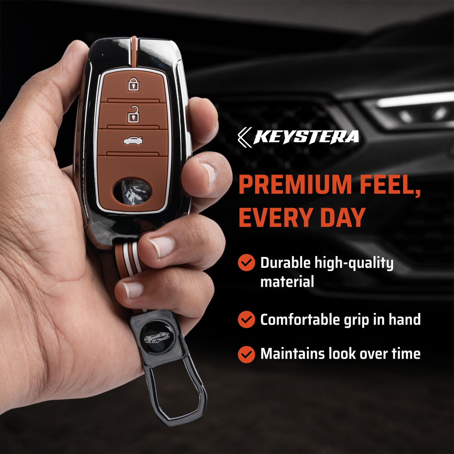 Metal Key Cover Compatible For Toyota: Innova Crysta, HyCross, Hilux, Fortuner, Legender, Land Cruiser, Camry (3 button smart key)