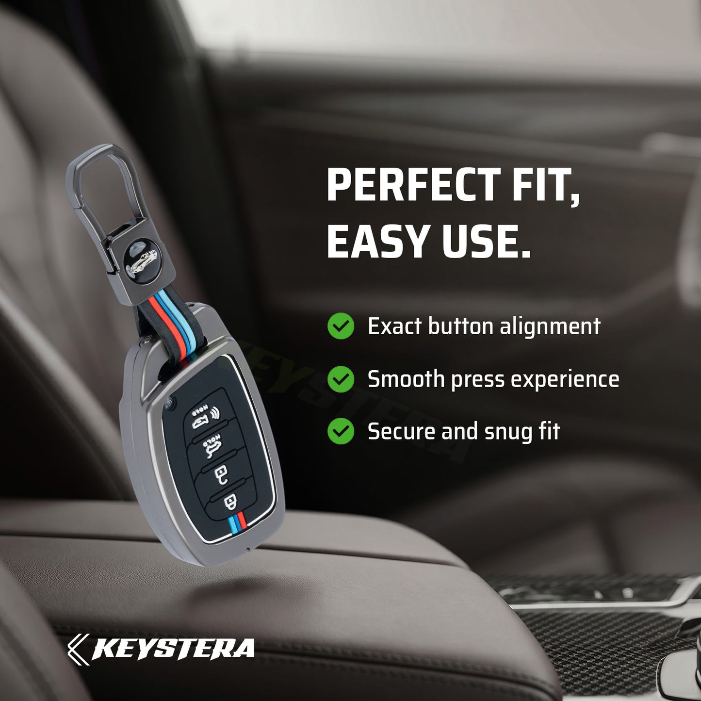 Metal Silicone Key Cover Compatible for Hyundai: i20, Creta, Venue, Tucson, Alcazar, Grand i10, Verna, Xcent, Aura, Elantra (4 button Smart Key)