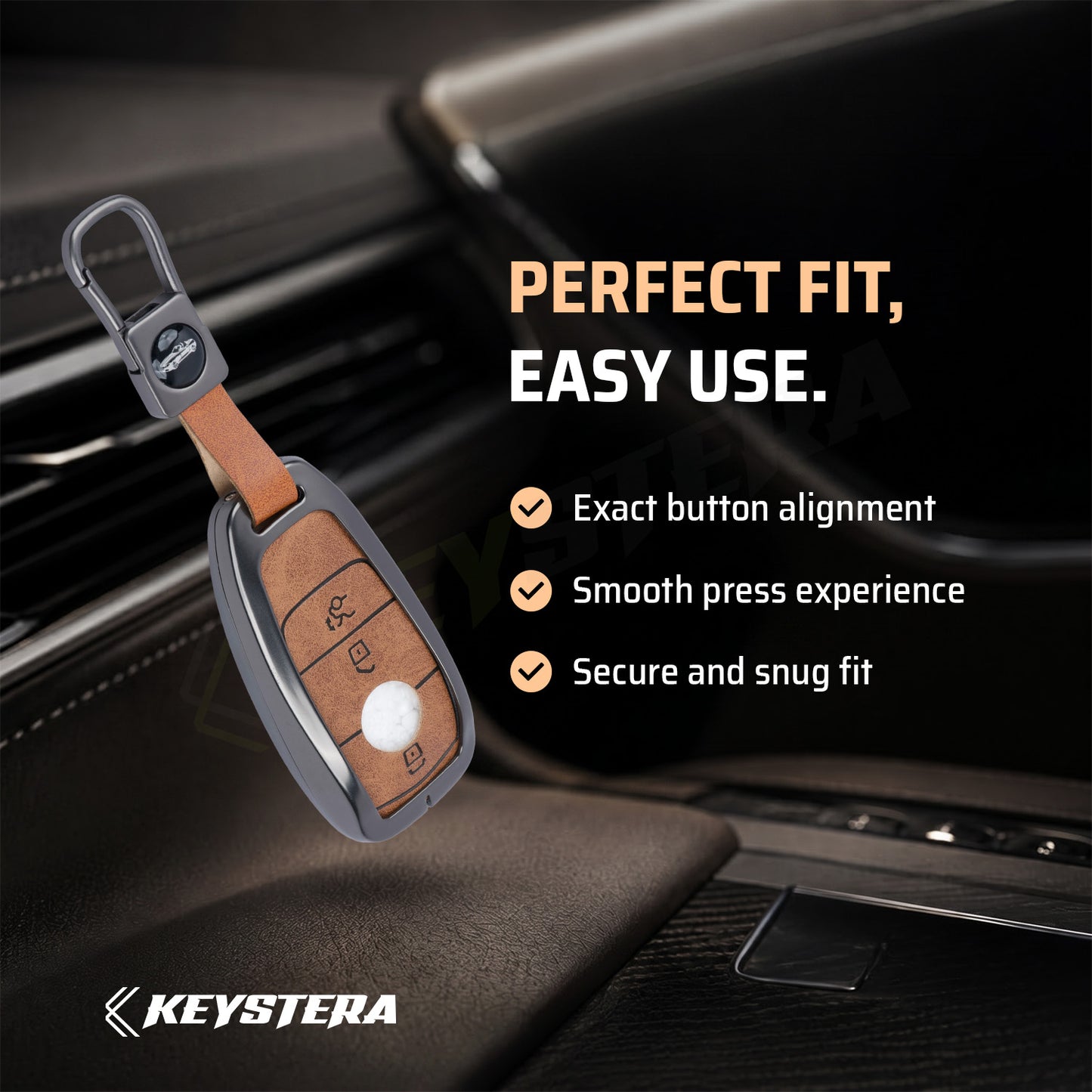 Metal Leather Brown Key Cover Compatible For Mercedes-Benz : E-Class, S-Class, A-Class, C-Class, G-Class 2020 Onwards