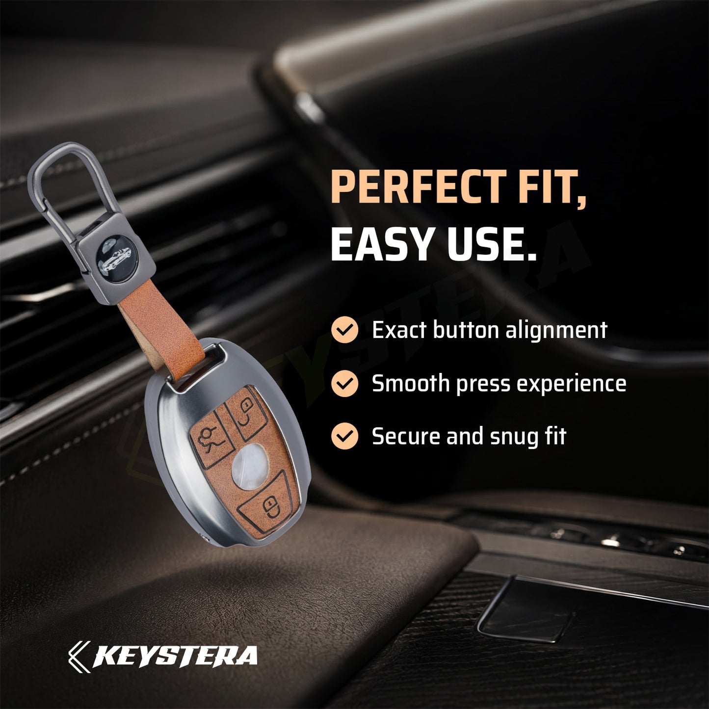 Metal Leather key cover Compatible for Mercedes Benz : GL Series | S - Class | C - Class | M - Class | 3 Button Smart Key