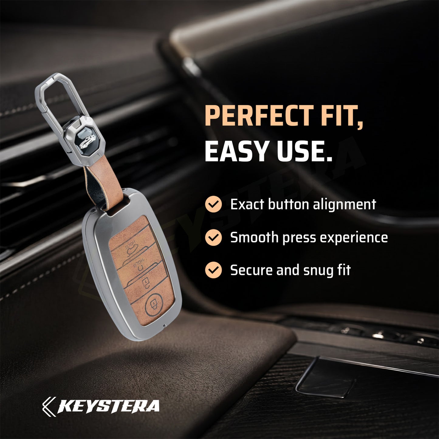 Metal Leather Brown kia : Seltos, Sonet, Carens, Seltos x line, Carnival (4 button smart key)