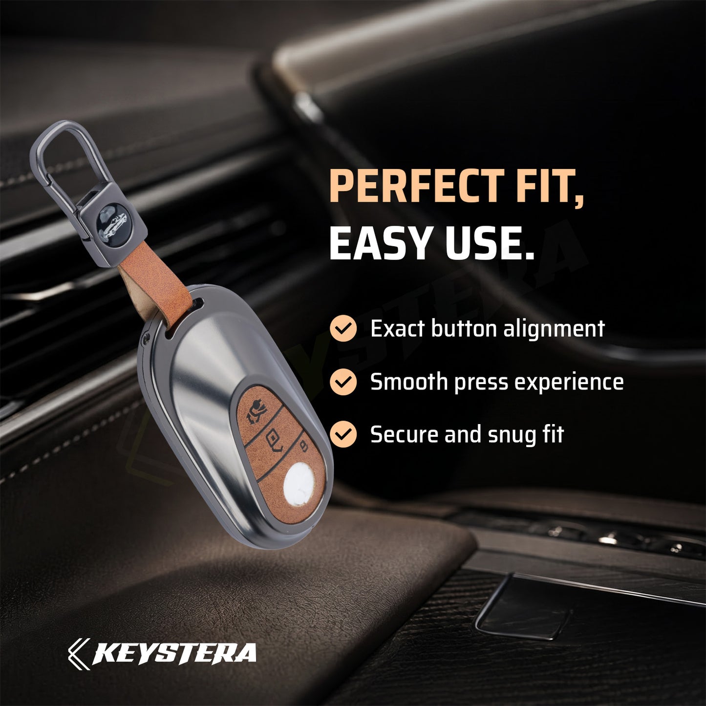 Metal Leather Car Key Cover Compatible For New Mercedes Benz Maybach | S Class | E Class (3 Button Smart Key)