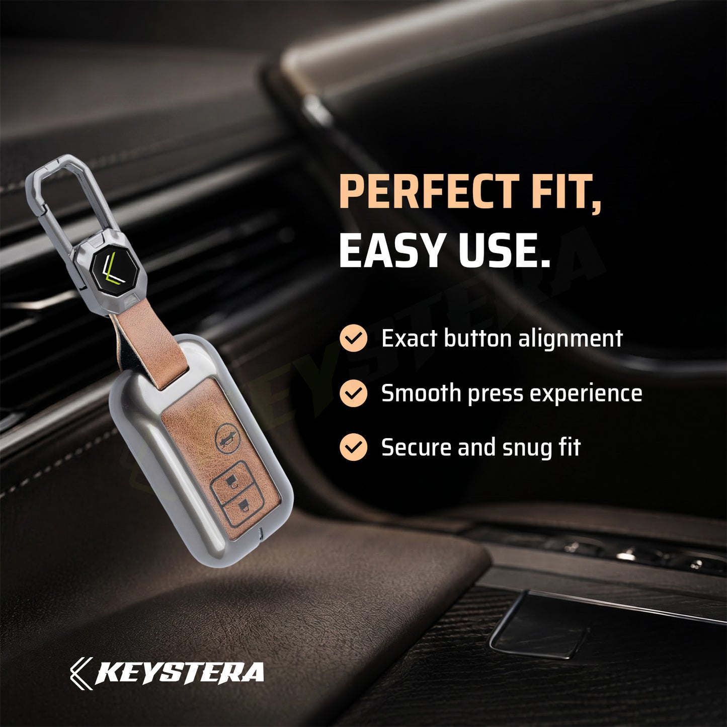 Metal Leather Brown Key Cover Compatible For Suzuki : Baleno, Swift, Ertiga, XL6, DZire, Fronx, Scross, Celerio, Ciaz, Brezza, Grand Vitara, Jimny, Ignis