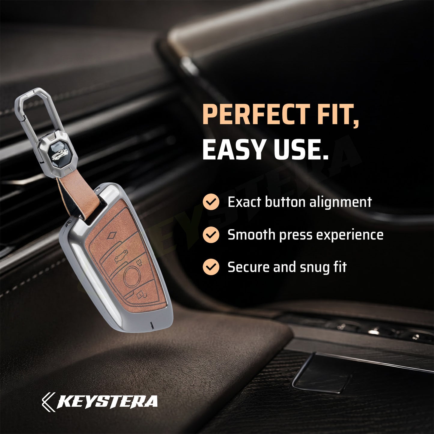 Metal Leather Brown Car Key Cover Compatible For BMW X1, X3, X6, X5, 5 Series, 6 Series, 7 Series
