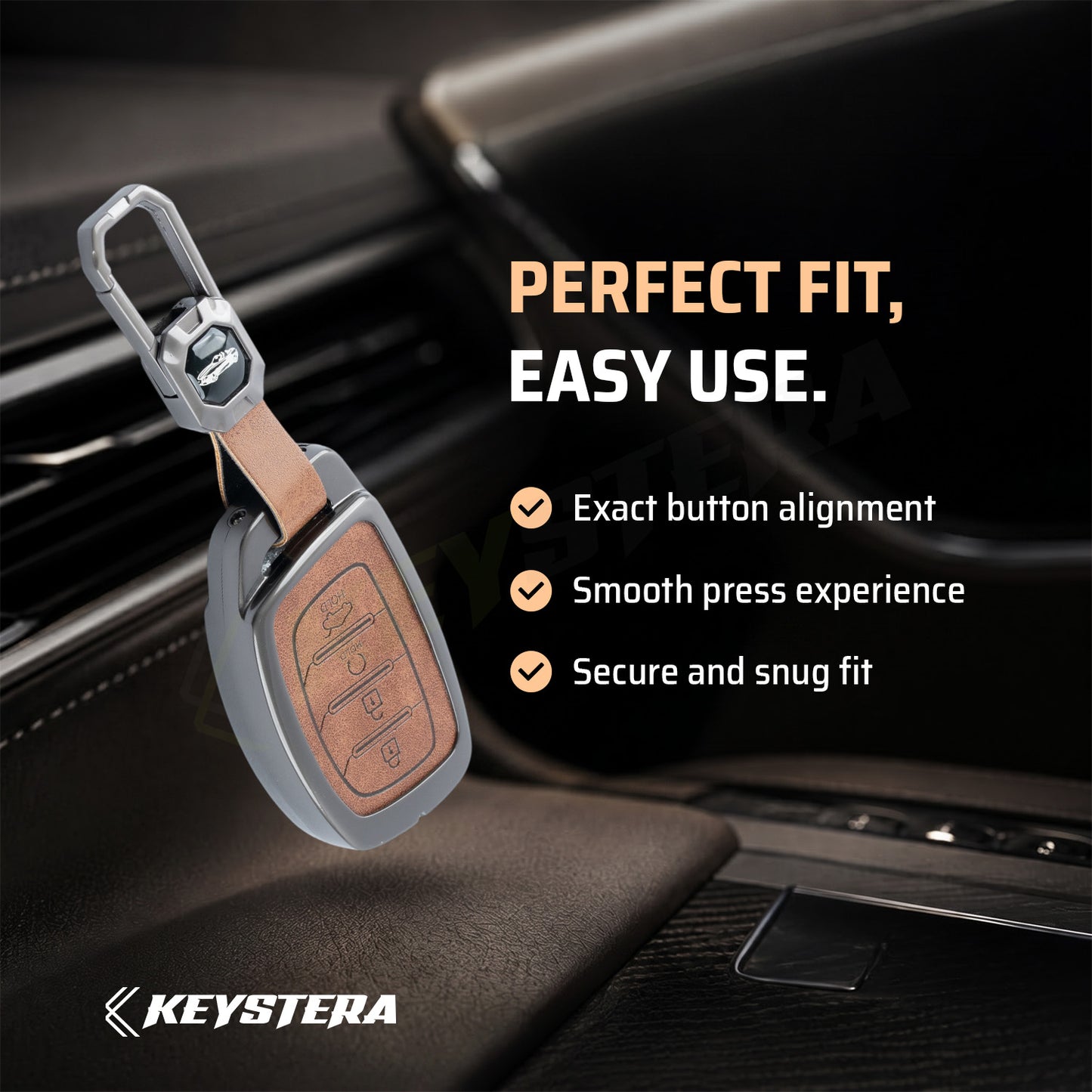 Metal Car Key Cover Compatible For Hyundai: Alcazar, Creta 2021 onwards (4 button smart key)
