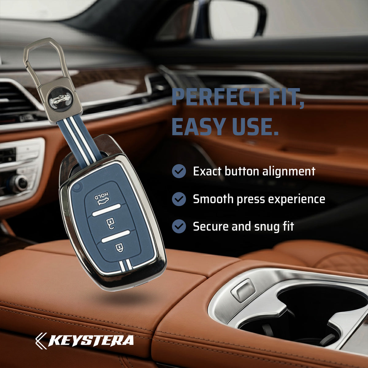 Metal Key Cover Compatible For Hyundai: i20, Creta, Venue, Tucson, Alcazar, Verna, Xcent, Aura, Elantra, Nios, I-10 Grand,Exter (3 Button Smart Key)