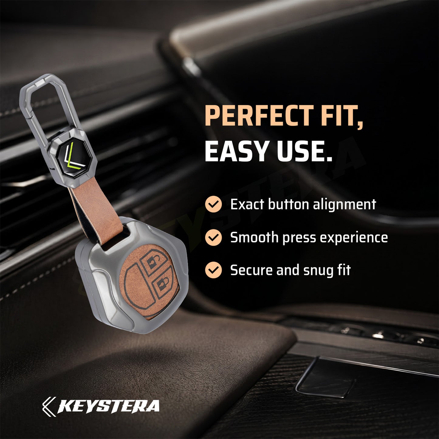 Metal Leather Car Key Cover Compatible For Suzuki: Swift, Dzire, Grand Vitara, Fronx, Jimny, XL6, Ignis, Ertiga, Baleno, Vitara Brezza, Celerio, Ciaz