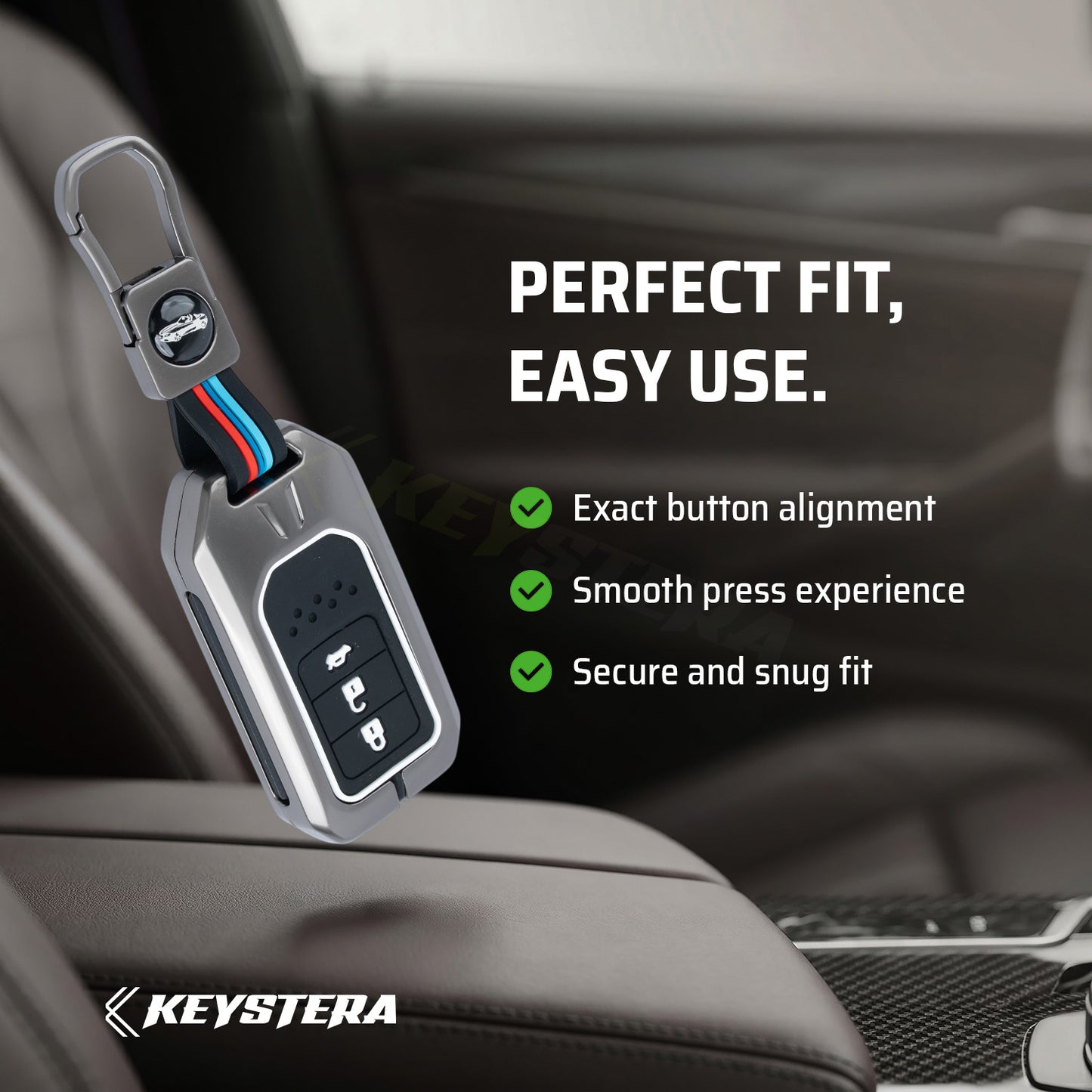 Metal Silicone Key Cover Compatible For Honda: City, Civic, Jazz, Brio, Amaze, Cr-v, Wr-v, Br-v, Mobilio 3 Button Smart Key
