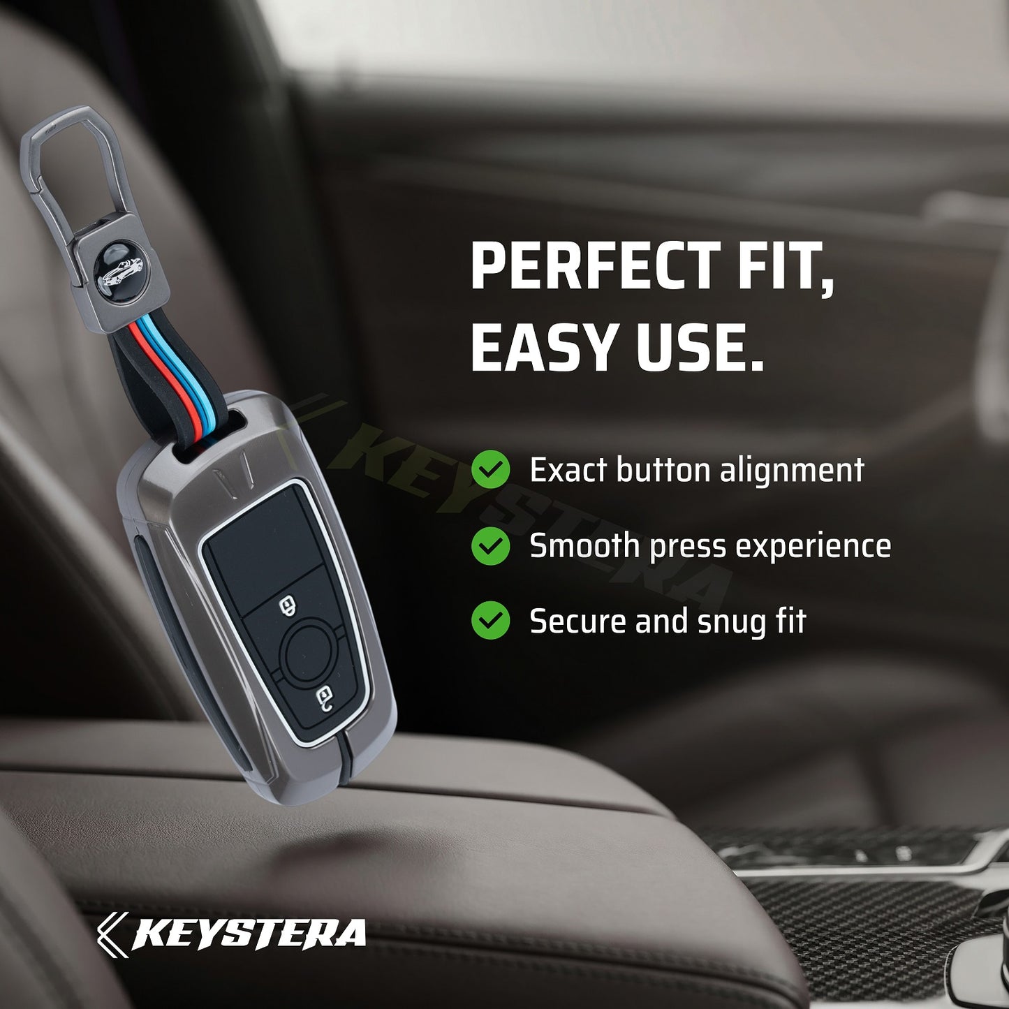 Metal Silicone Key Cover Compatible for Ford Ecosport | Endeavour | Freestyle | Aspire | Figo (2 button Smart Key)
