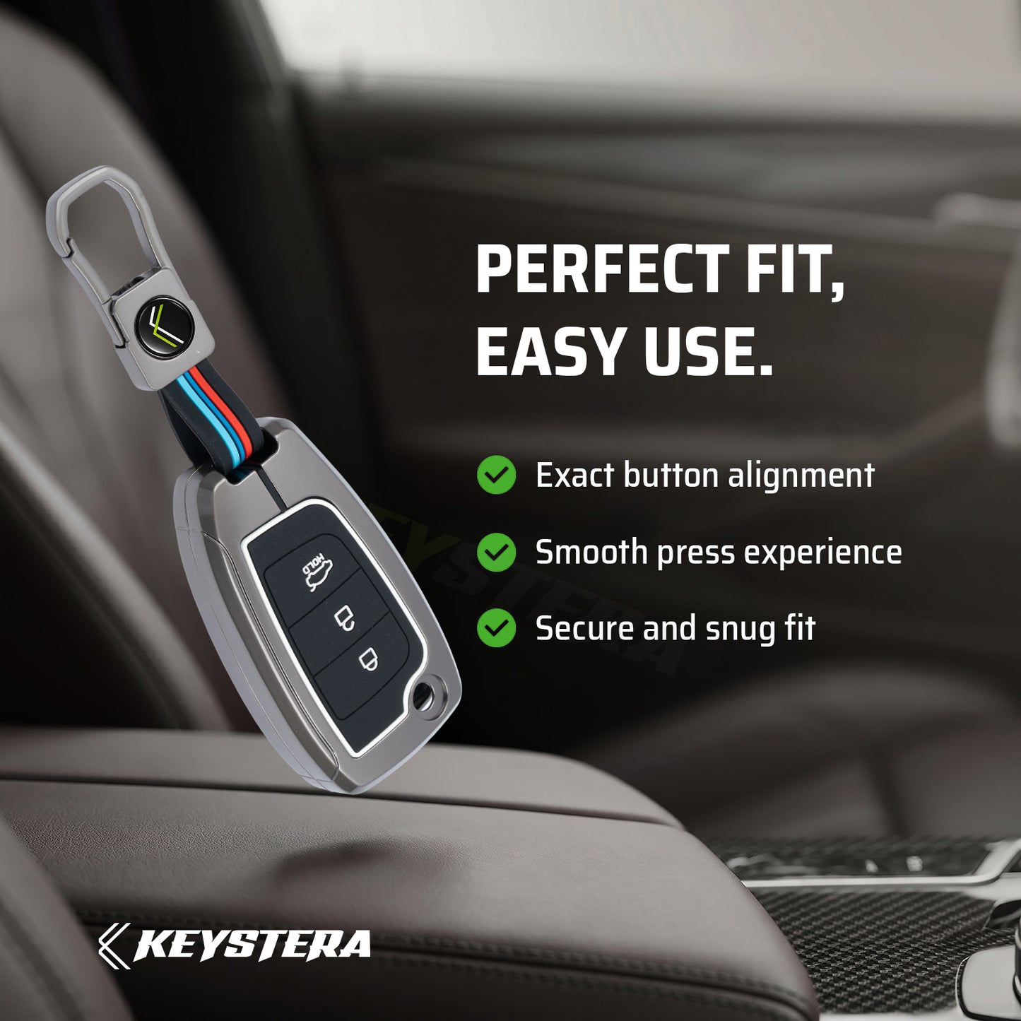 Metal silicon Car Key Cover Compatible For Hyundai Kona, Verna, Tucson, Venue, Aura (3 Button Flip Key)