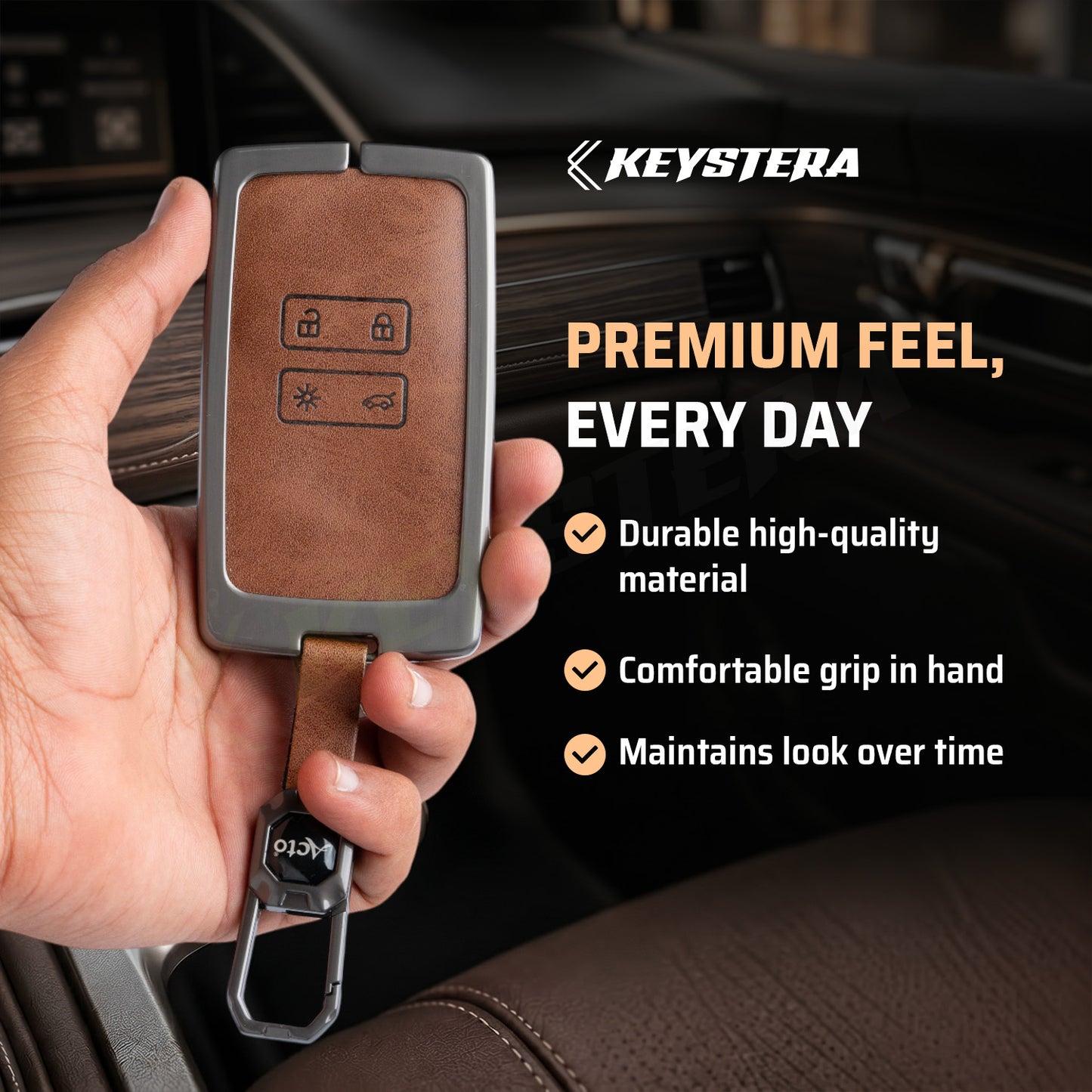 Metal Silicone Key Cover Compatible For Renault Triber | Kiger | New Kwid Smart Key