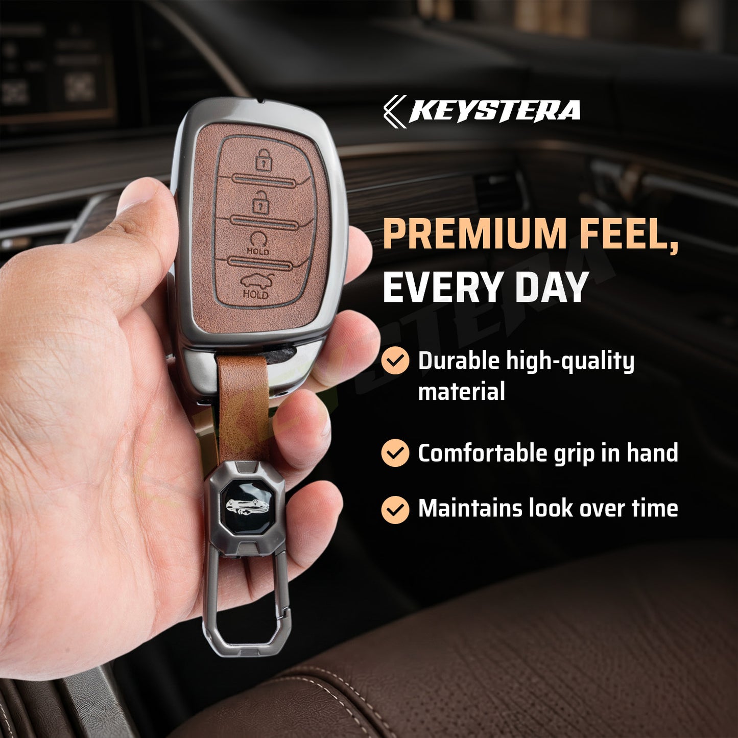 Metal Car Key Cover Compatible For Hyundai: Alcazar, Creta 2021 onwards (4 button smart key)