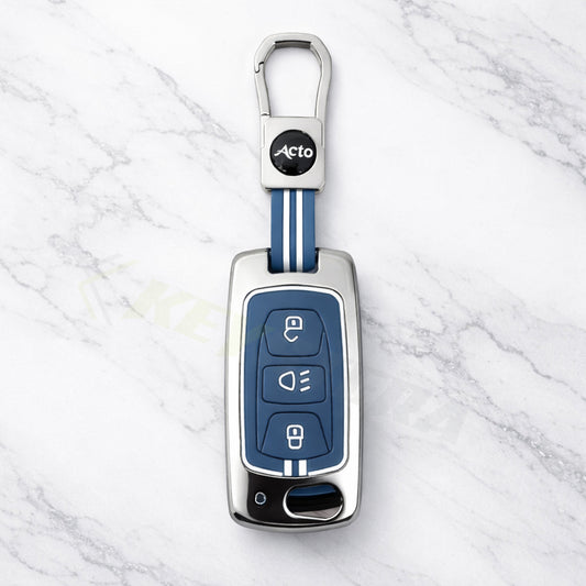 Metal Key Cover With Key Chain Compatible with Tata: Nexon, Harrier, Safari, Altroz, Punch, Tiago, Tigor, Zest, Bolt, Hexa (3 button Flip Key)