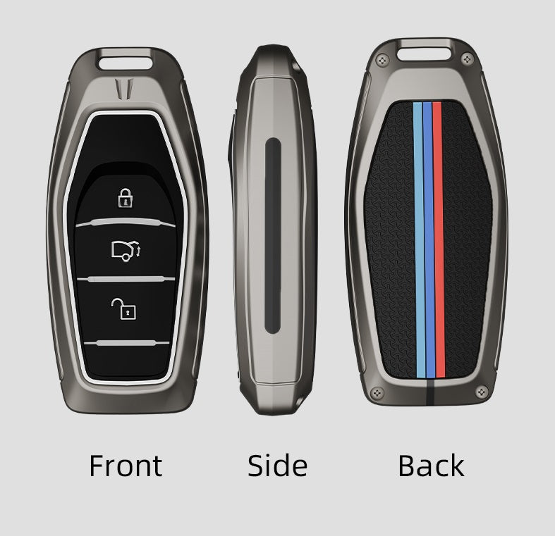 Metal Silicone Key Cover With Key Chain Compatible with Mahindra: XUV500 (3 button smart key)