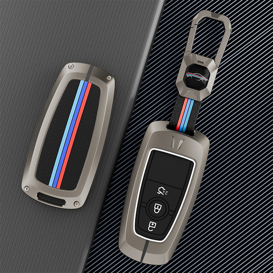 Metal Silicone Key Cover Compatible for Ford : Figo, Aspire, Ecosport, Endeavour | 3 button Smart Key