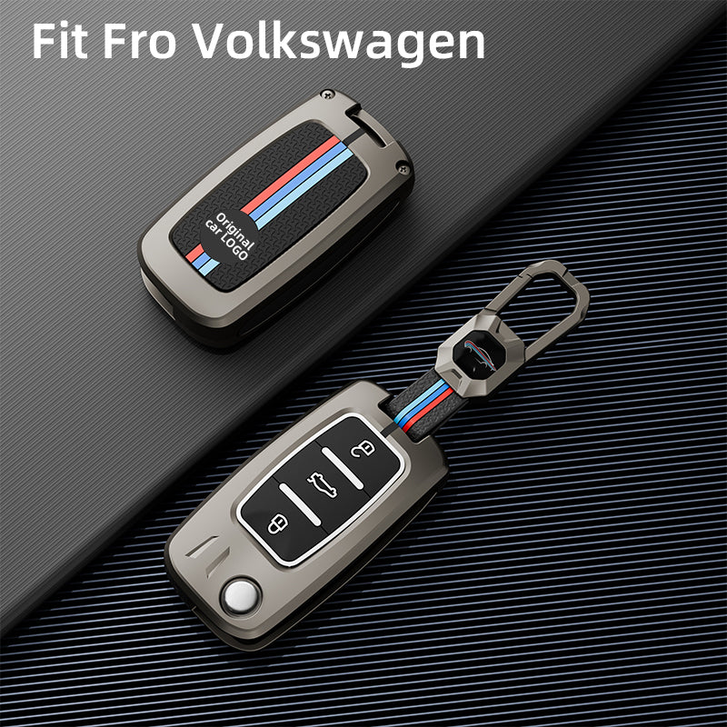 Metal Silicone Car Key Cover Compatible For Skoda : Octavia, Fabia, Laura, Superb, Rapid, Yeti & Volkswagen : Polo, Vento, Jetta, Ameo (3 Button Flip Key)
