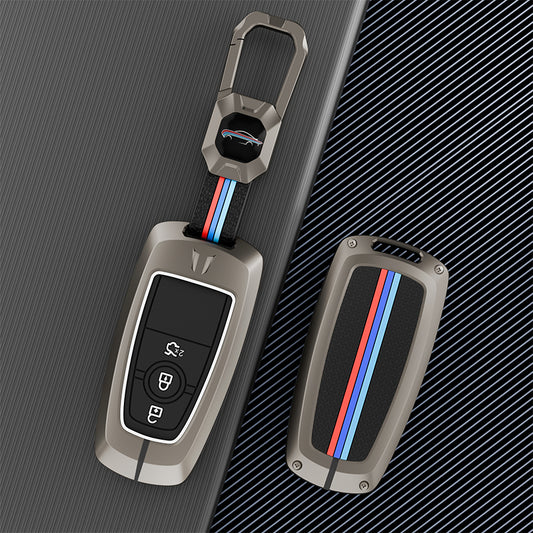 Metal Silicone Key Cover Compatible for Ford : Figo, Aspire, Ecosport, Endeavour | 3 button Smart Key