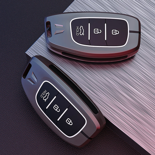 Metal Silicone Key Cover Compatible For Hyundai: i20, Creta, Venue, Tucson, Alcazar, Verna, Xcent, Aura, Elantra, Nios, I-10 Grand,Exter