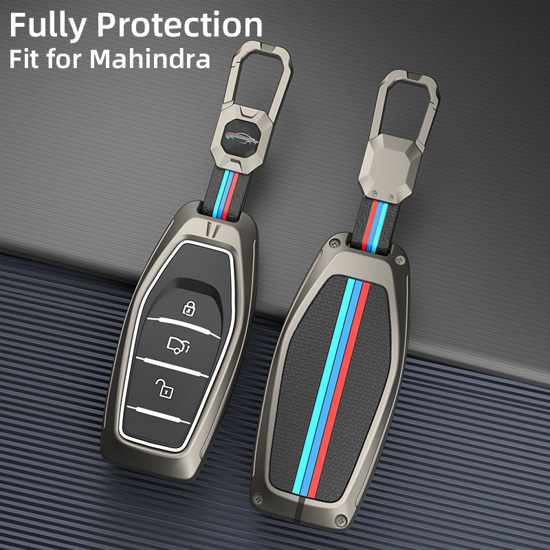 Metal Silicone Key Cover With Key Chain Compatible with Mahindra: XUV500 (3 button smart key)