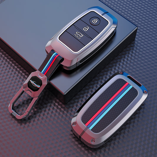 Metal Silicone Car Key Cover Compatible For Kia Seltos, Kia Sonet,Kia Carens,Kia Carnival (3 Button Smart Key)