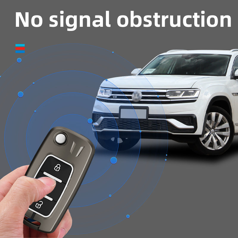 Metal Silicone Car Key Cover Compatible For Skoda : Octavia, Fabia, Laura, Superb, Rapid, Yeti & Volkswagen : Polo, Vento, Jetta, Ameo (3 Button Flip Key)