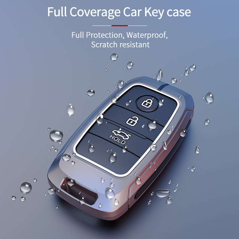 Metal Silicone Car Key Cover Compatible For Kia Seltos, Kia Sonet,Kia Carens,Kia Carnival (3 Button Smart Key)