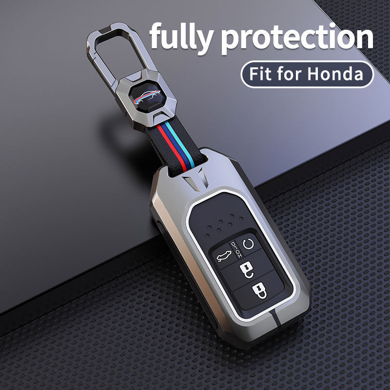 Metal Silicone Car Key Cover Compatible For Honda : City, Civic, Jazz, Brio, Amaze, Cr-v, Wr-v, Br-v, Mobilio (4B Smart Key)