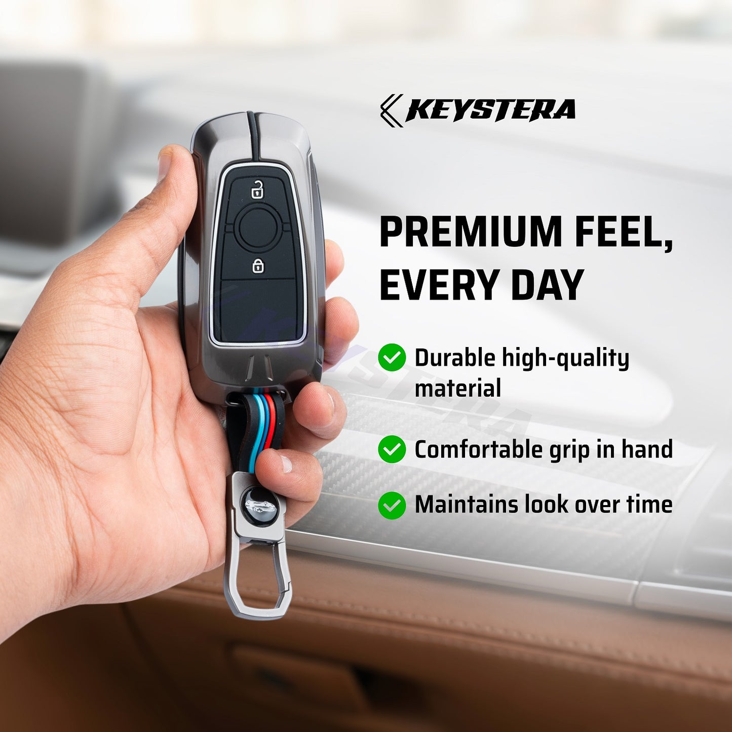 Metal Silicone Key Cover Compatible for Ford Ecosport | Endeavour | Freestyle | Aspire | Figo (2 button Smart Key)