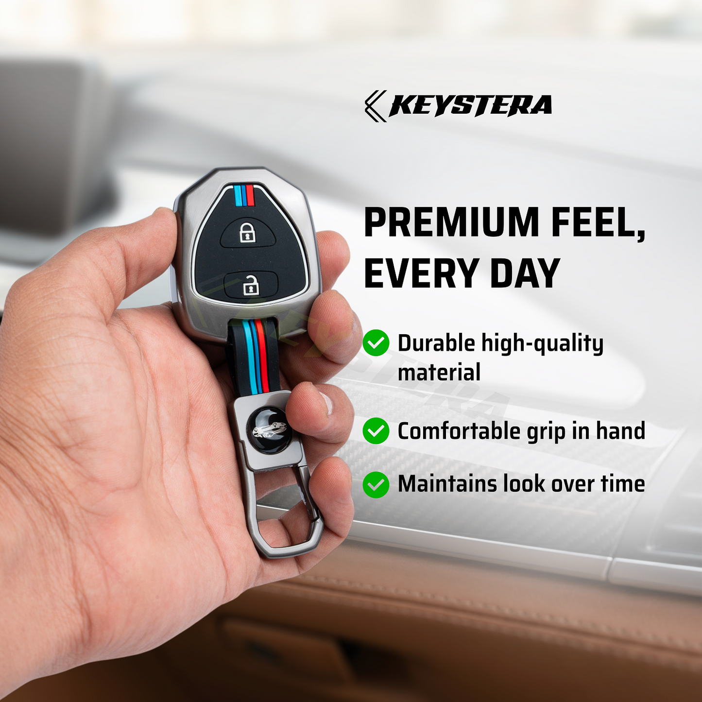Metal Silicone Key Cover Compatible for Toyota : Innova, Fortuner 2 button remote key