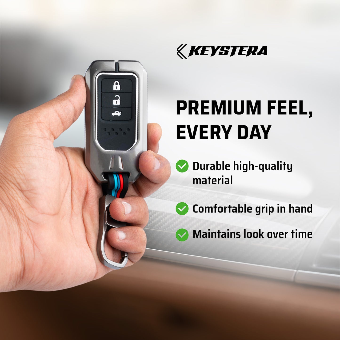 Metal Silicone Key Cover Compatible For Honda: City, Civic, Jazz, Brio, Amaze, Cr-v, Wr-v, Br-v, Mobilio 3 Button Smart Key