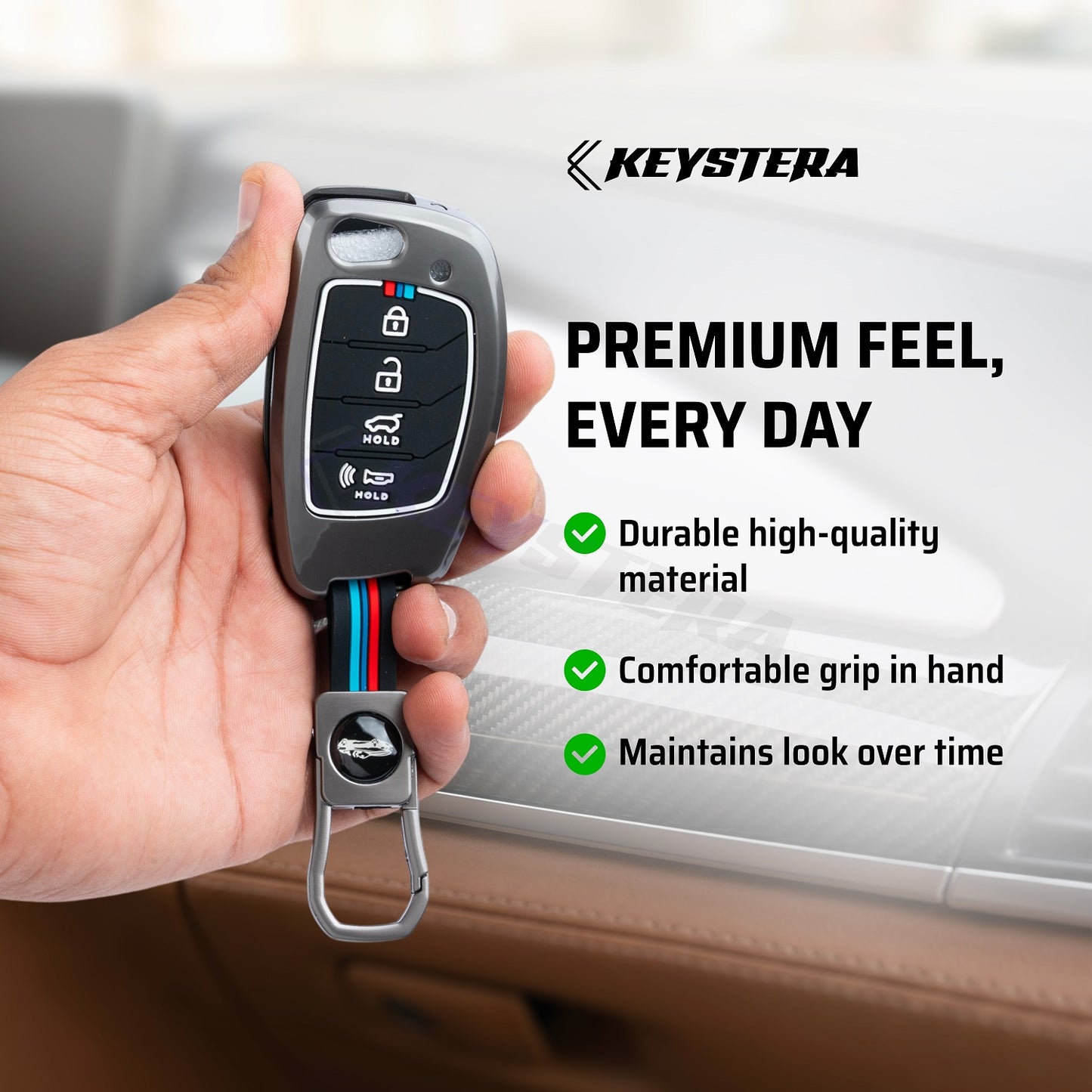 Metal Silicone Key Cover Compatible For Hyundai: Santa Fe (4 Button Flip Key)